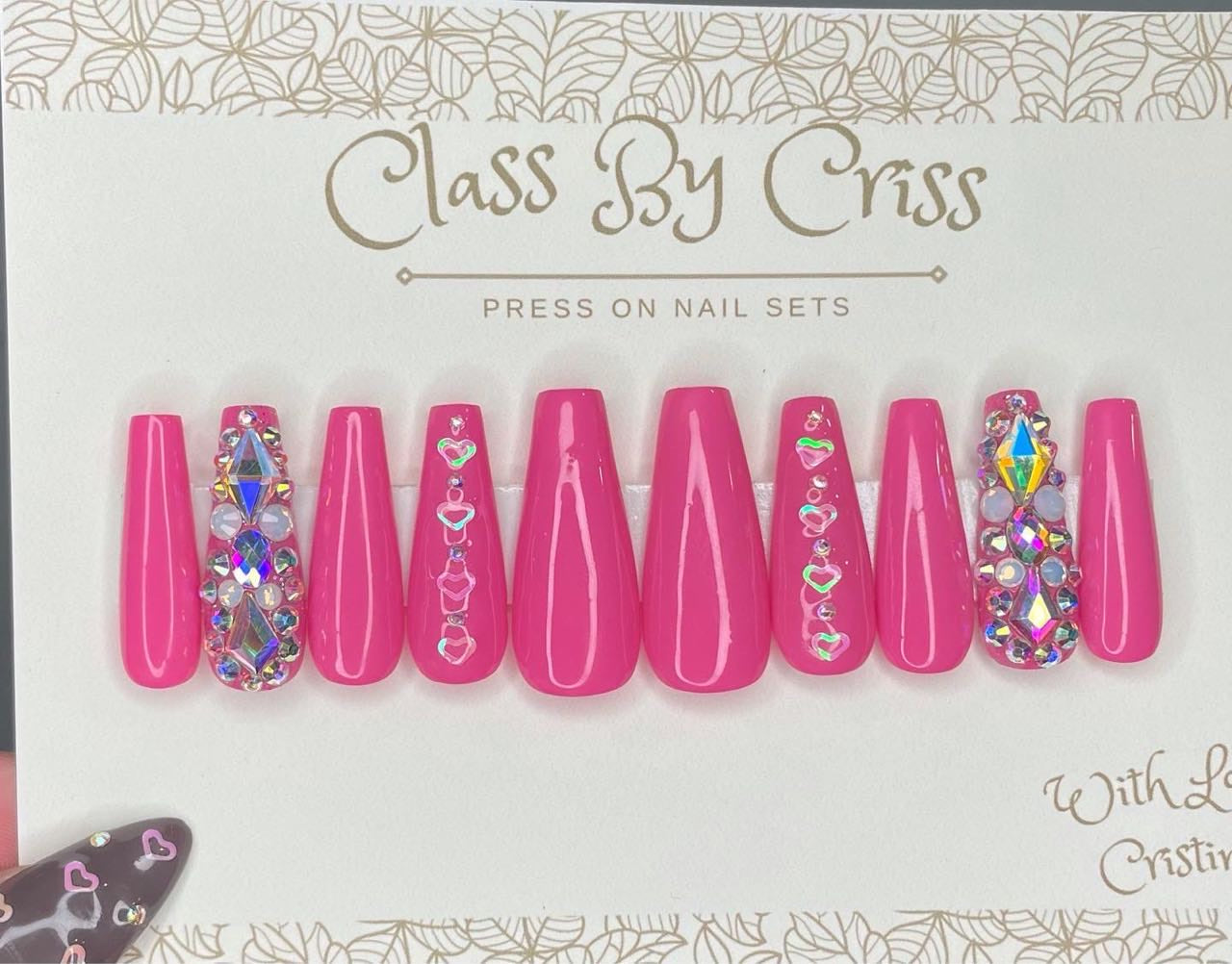Sweet Valentine pink press on set with a touch of bling