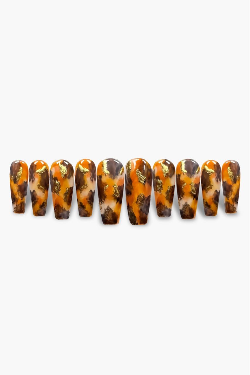 Sea Shell  Press On Nails | Tortoise Print