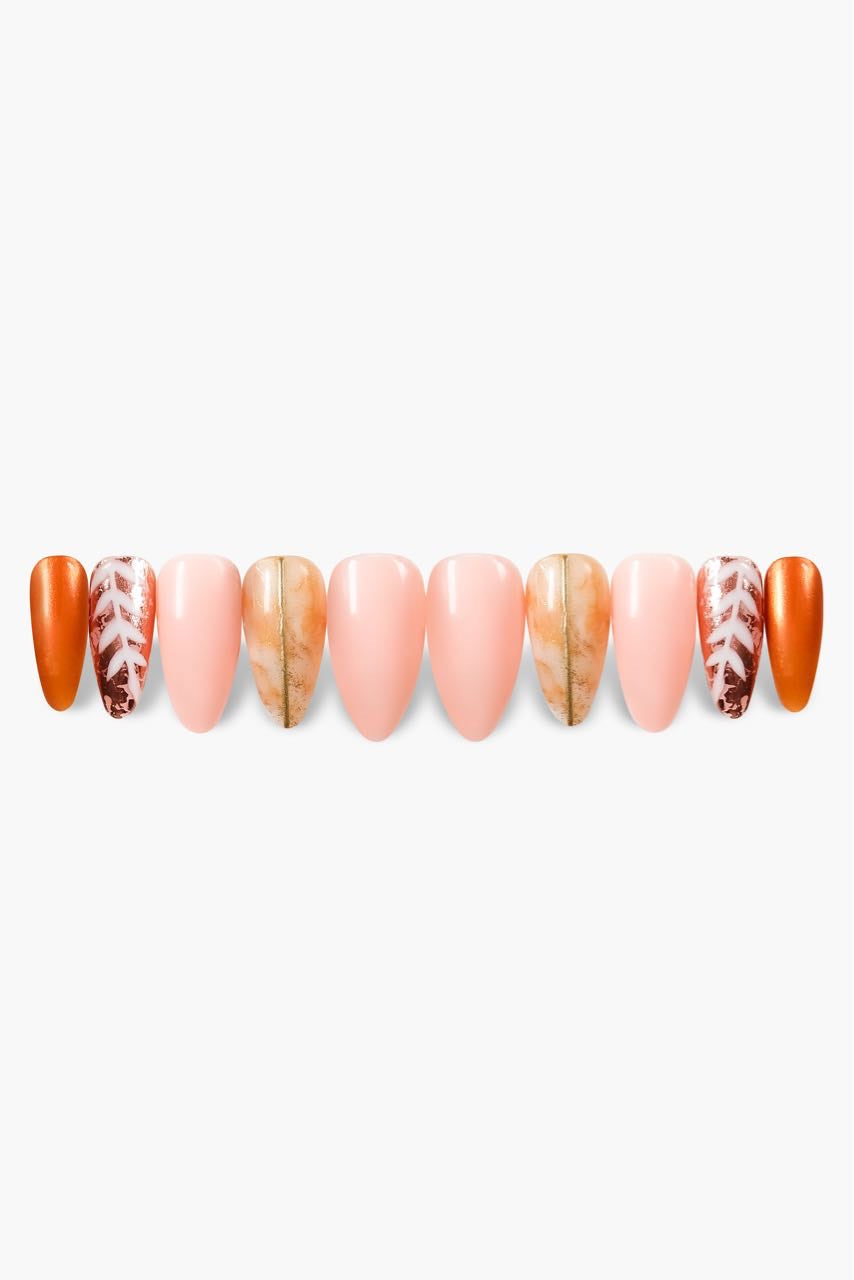 Autumn Peach  Press On Nails | Fall Nails | Marble