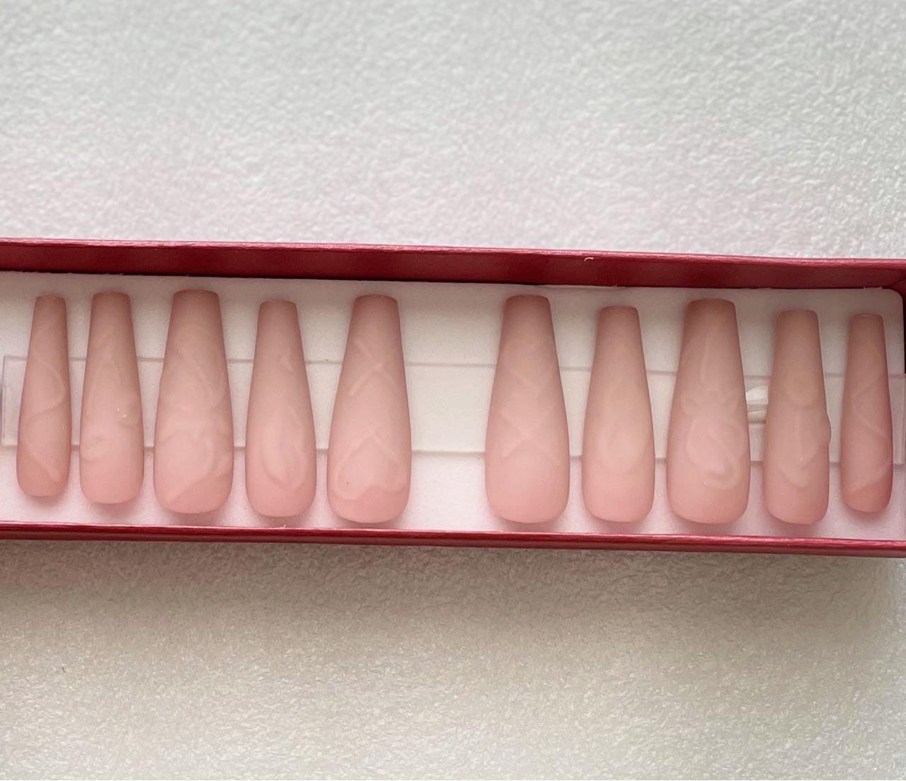 Matte Nude Embossed Designed Press On Nails | Fake Nails | Glue On Nails | Stick On Nails
