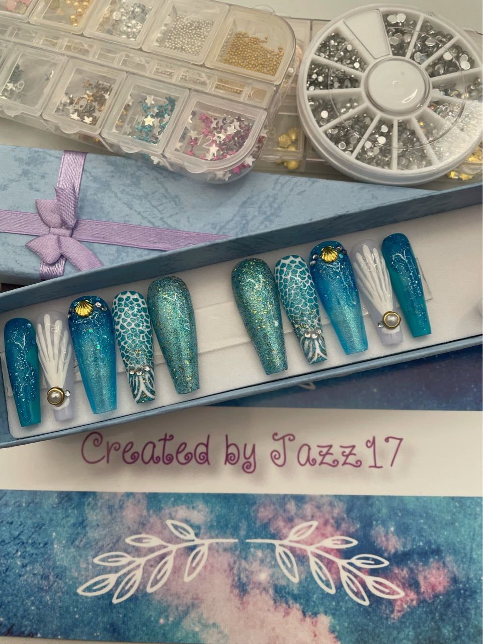 Summer Mermaid Inspired Press On Nails | Fake Nails | Glue On Nails | Stick On Nails