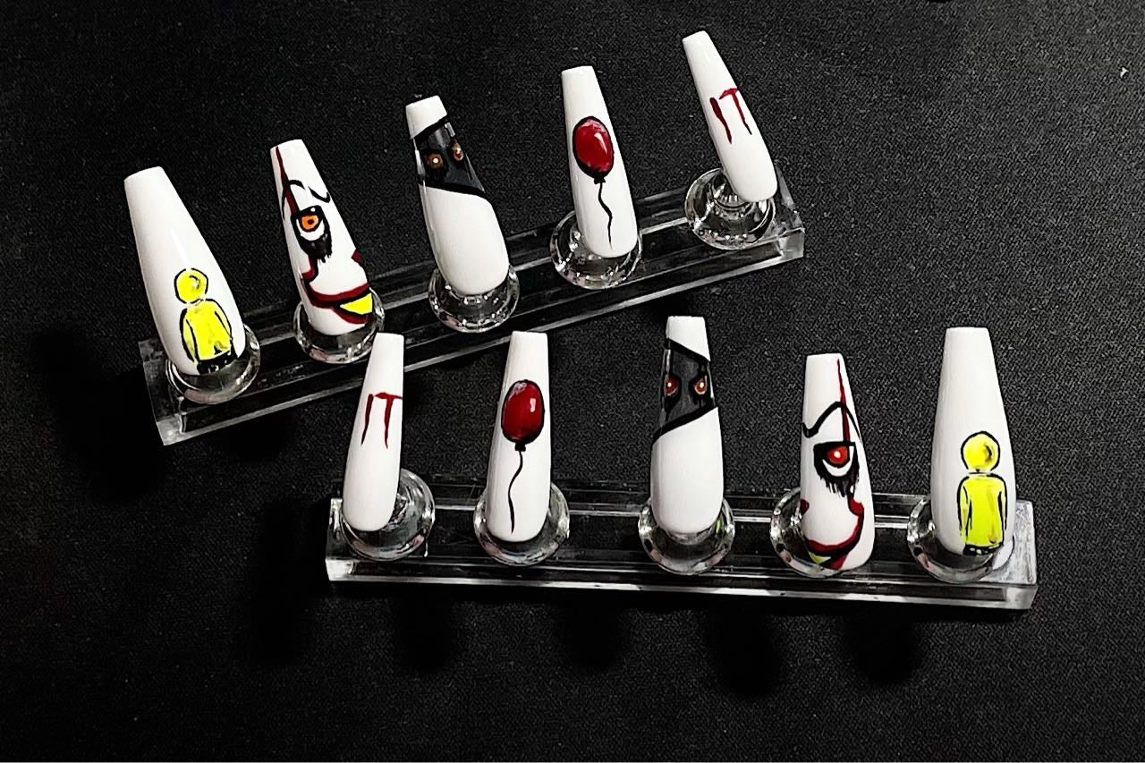 Halloween It Pennywise White Press On Nails | Fake Nails | Glue On Nails | Stick On Nails
