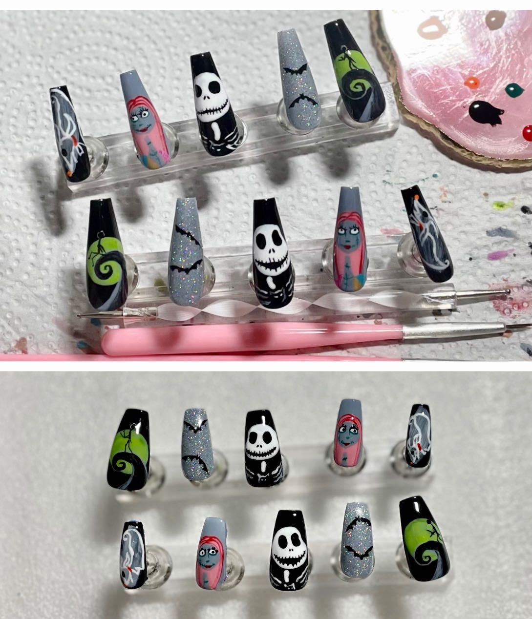 Nightmare Before Christmas Press On Nails | Halloween | Glow In The Dark | Fake Nails | Glue On Nails | Stick On Nails