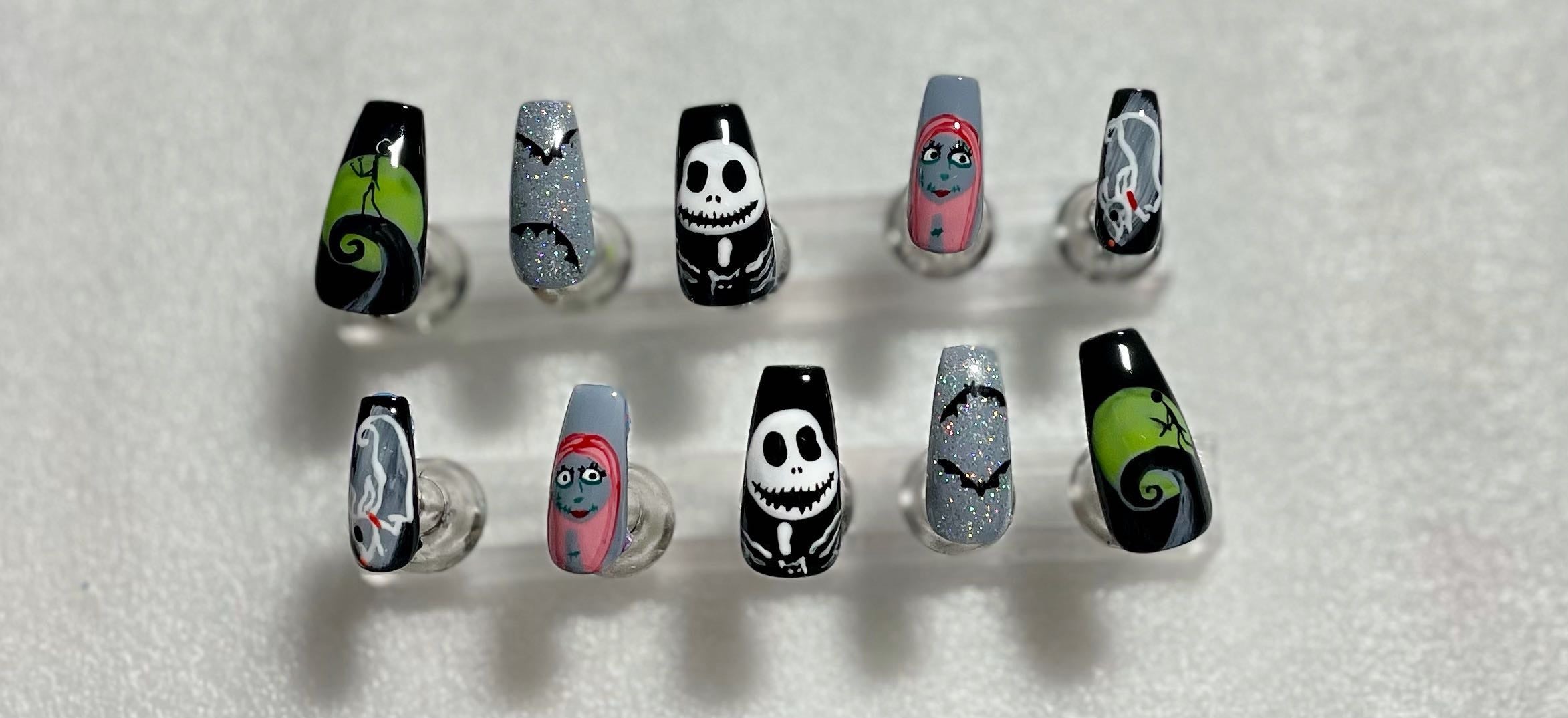 Nightmare Before Christmas Press On Nails | Halloween | Glow In The Dark | Fake Nails | Glue On Nails | Stick On Nails