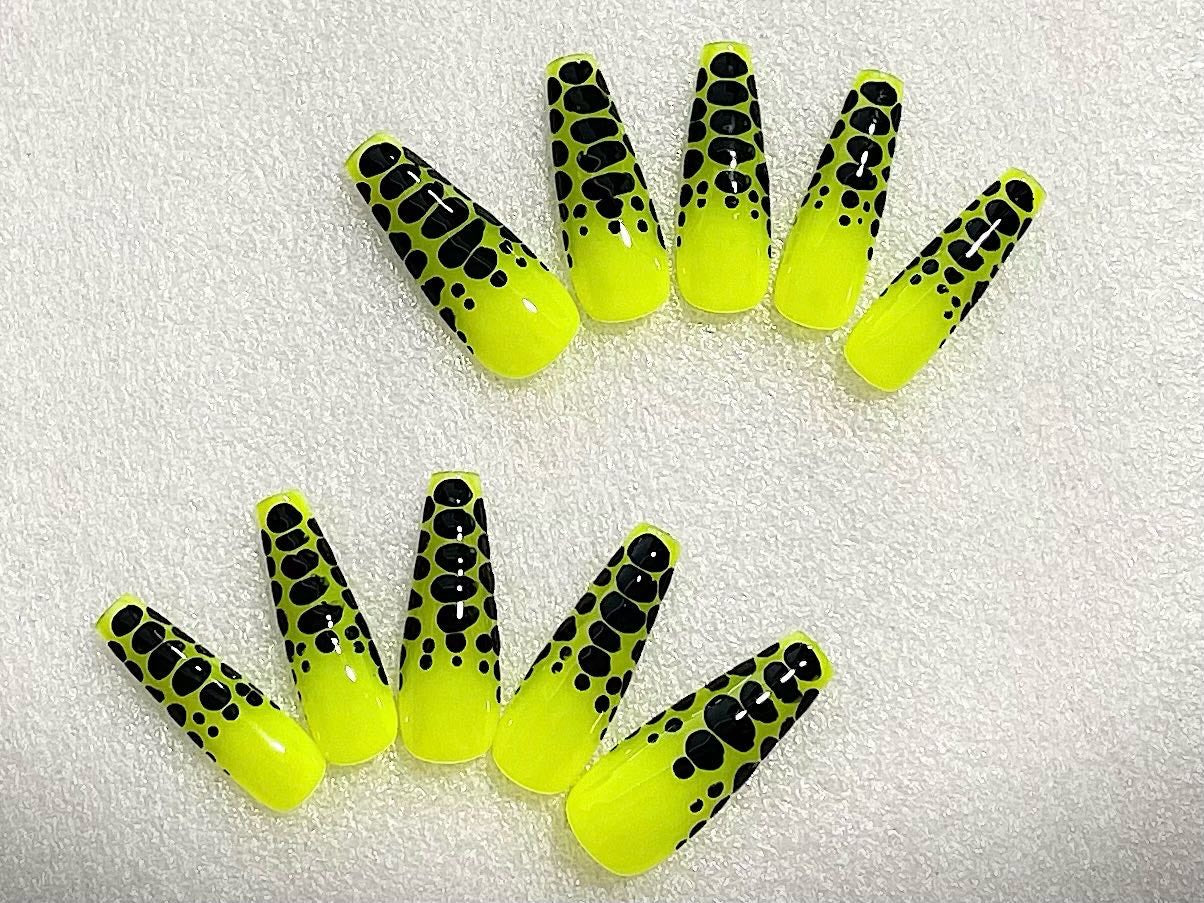 Black and Yellow Reptilian Tips Press On Nails | Fake Nails | Glue On Nails | Stick On Nails