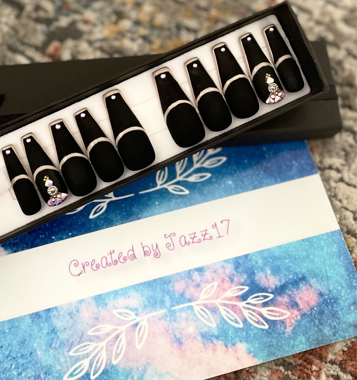 Tuxedo Matte Black Diamond Accent Press On Nails | Fake Nails | Glue On Nails | Stick On Nails