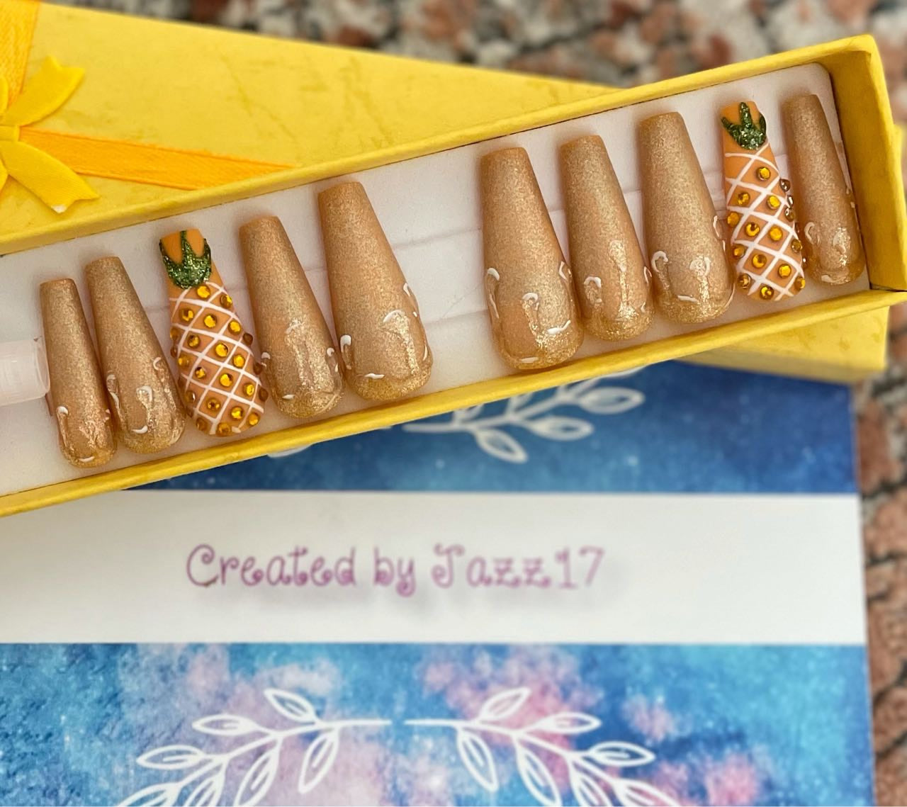 Golden Pineapple Press On Nails | Fake Nails | Glue On Nails | Stick On Nails