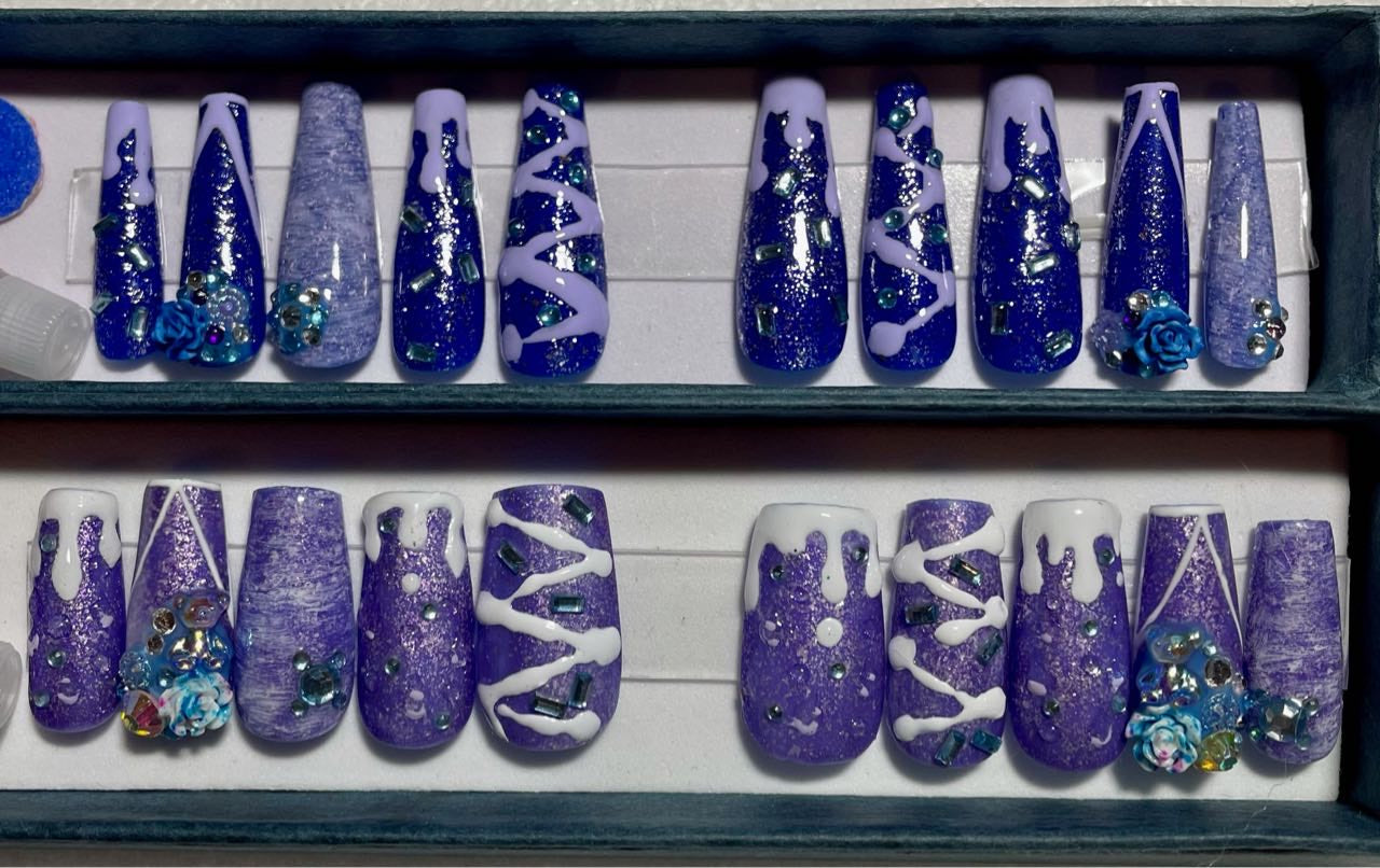 Blueberry with Drizzles and Sprinkles Press On Nails | Fake Nails | Glue On Nails | Stick On Nails