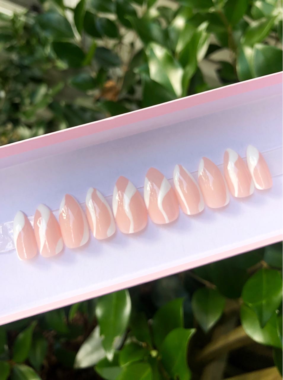 Nude Nails With White Abstract