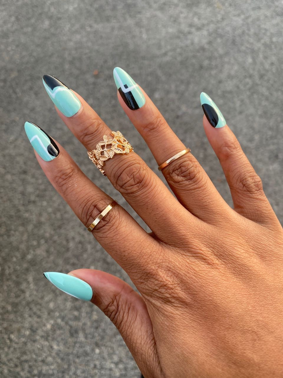 Abstract Nails ( Teal and Black )