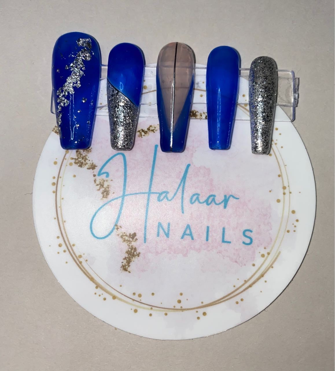 Blue and silver nails