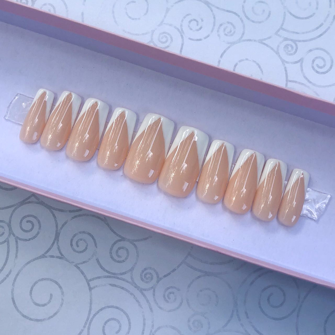 Nude And White V Cut French Tip Nails