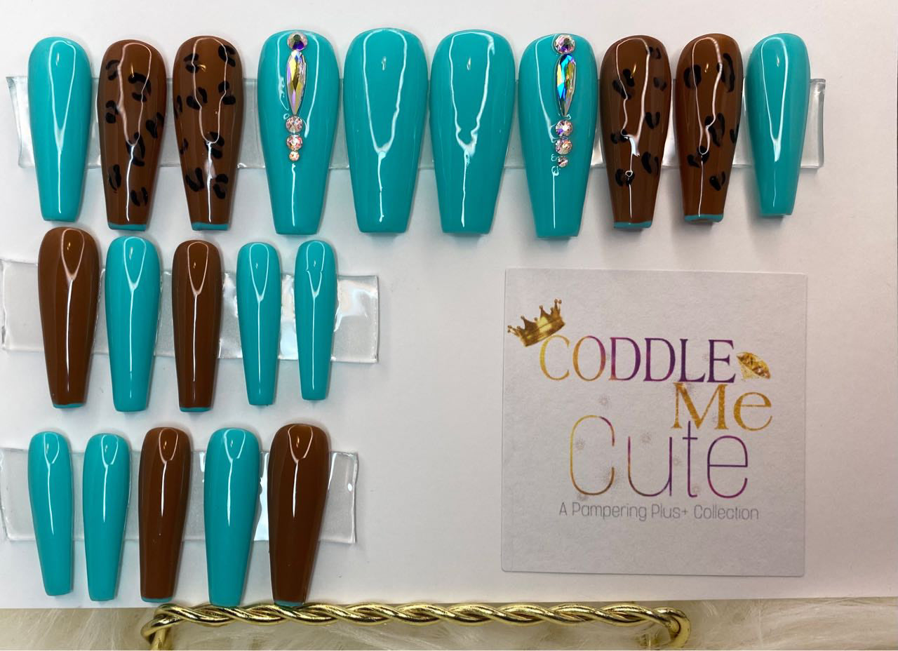Blue and Leopard Press On Nails