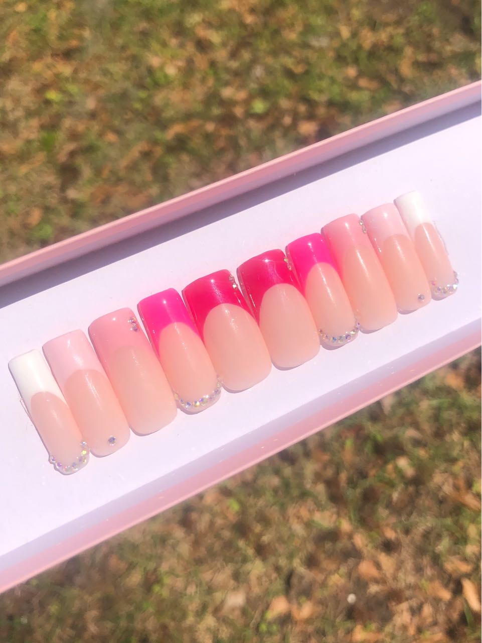 Pink Ombr  French Tips With Bling