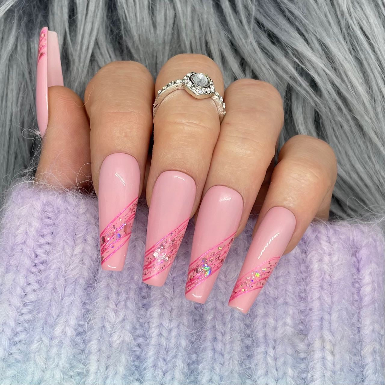 Pink Holographic Nails