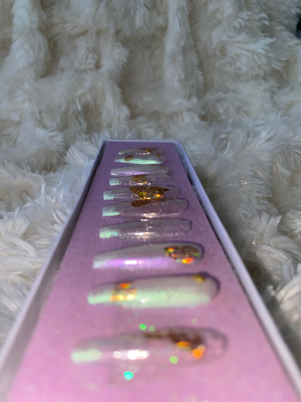 "Fairy Gawd Motha" Clear Iridescent Long Coffin Press-On Nails | Set T24
