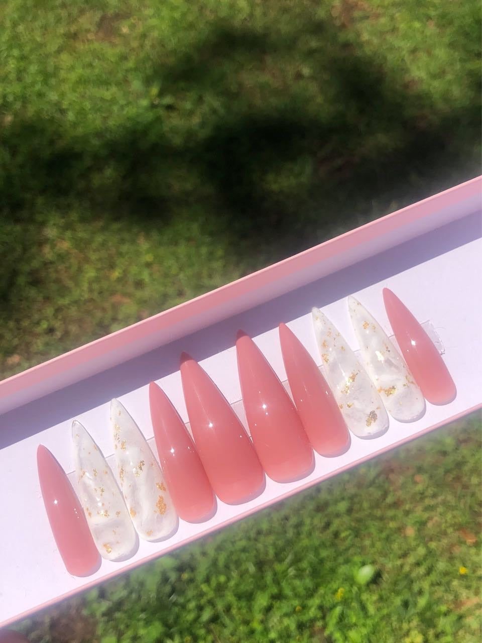 Pink and white marble with gold flakes