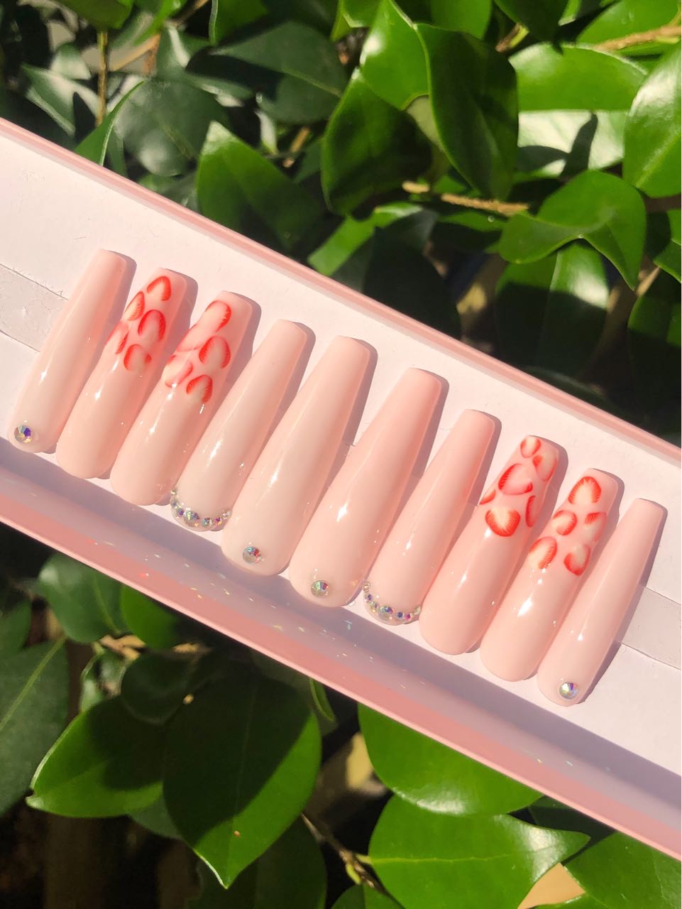 Strawberry Pink Drink Bling Nails