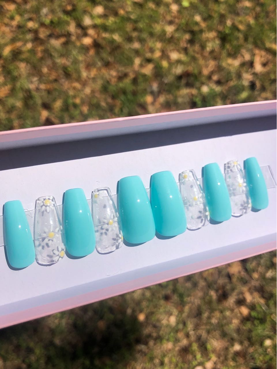 Blue set with transparent daisy nails