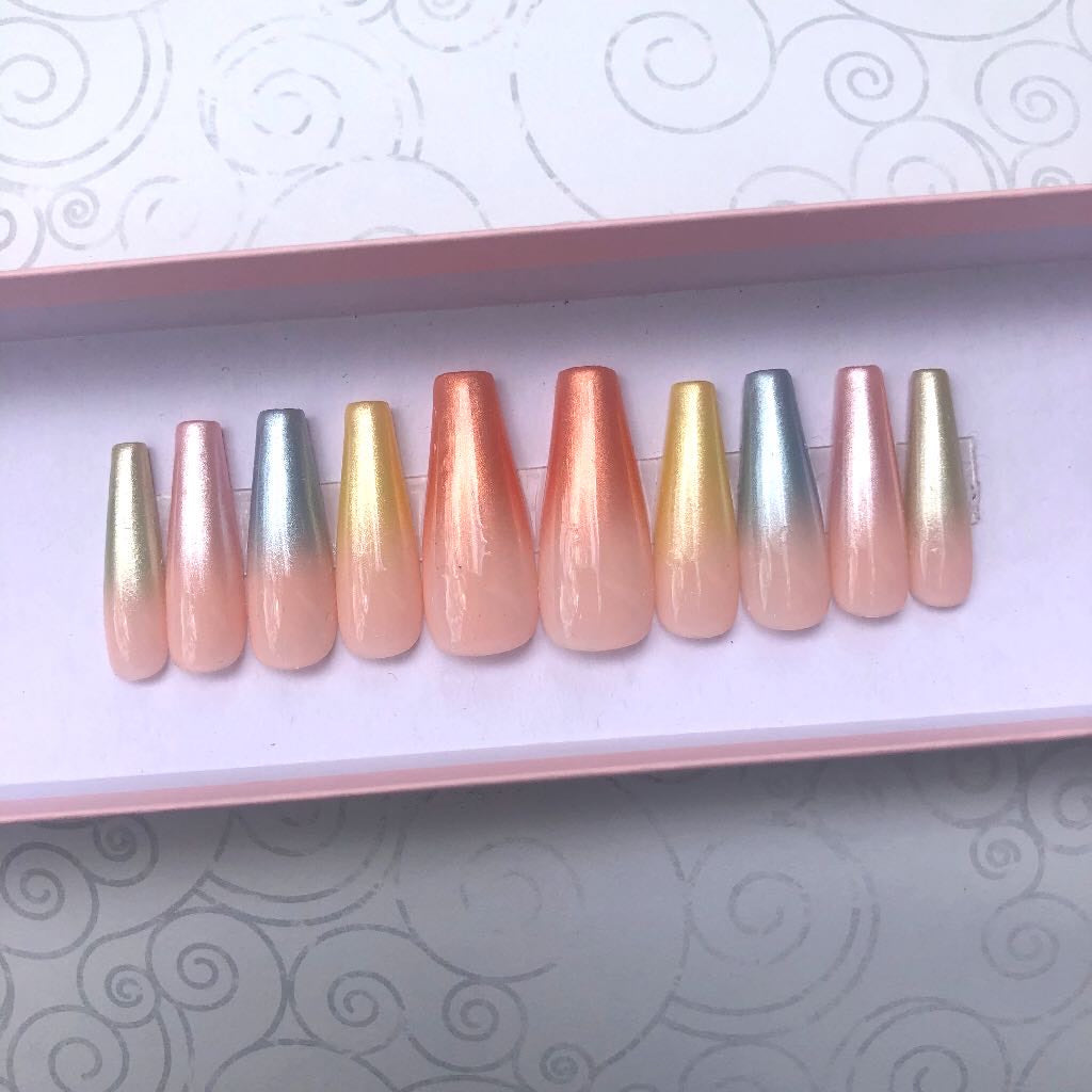 Pastel multicolored shimmer ombr  nude nails