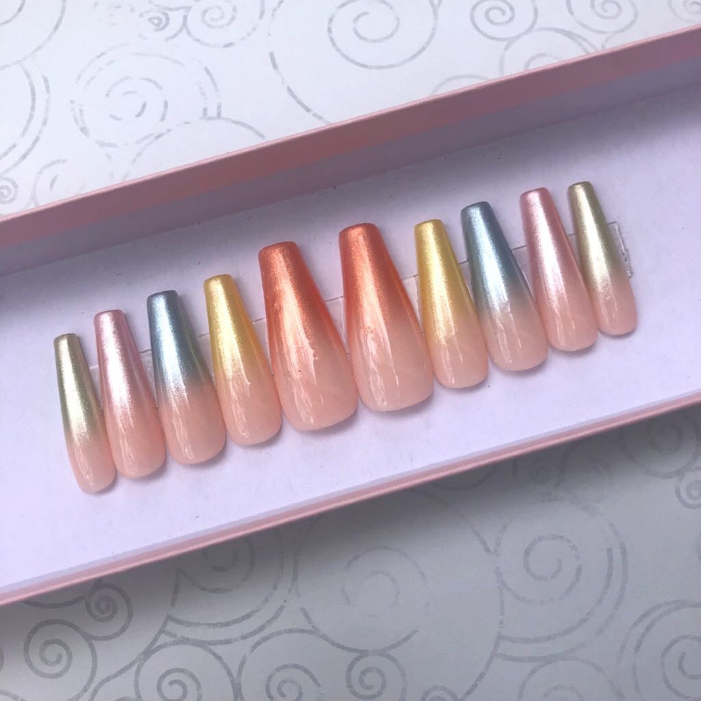 Pastel multicolored shimmer ombr  nude nails