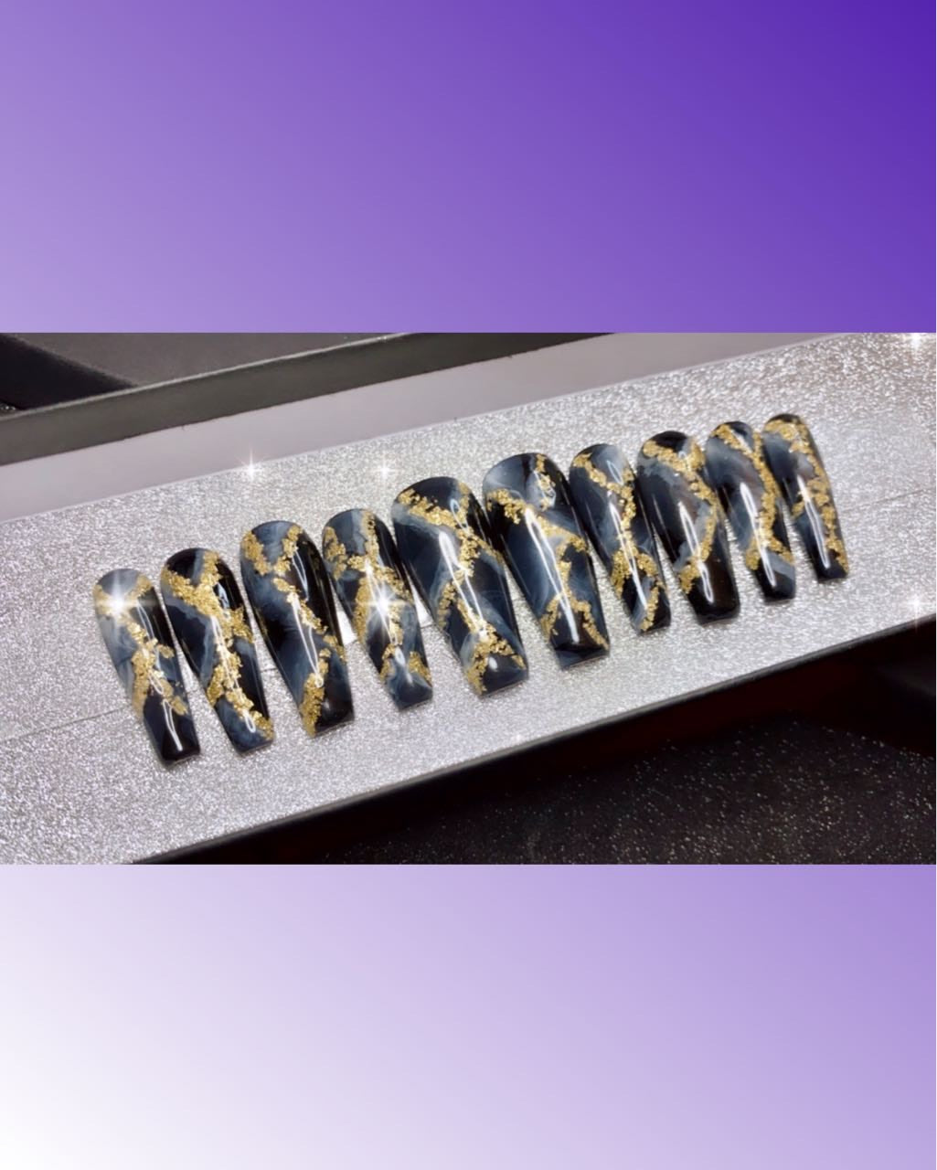Long Ballerina Black with White Marble and gold flakes