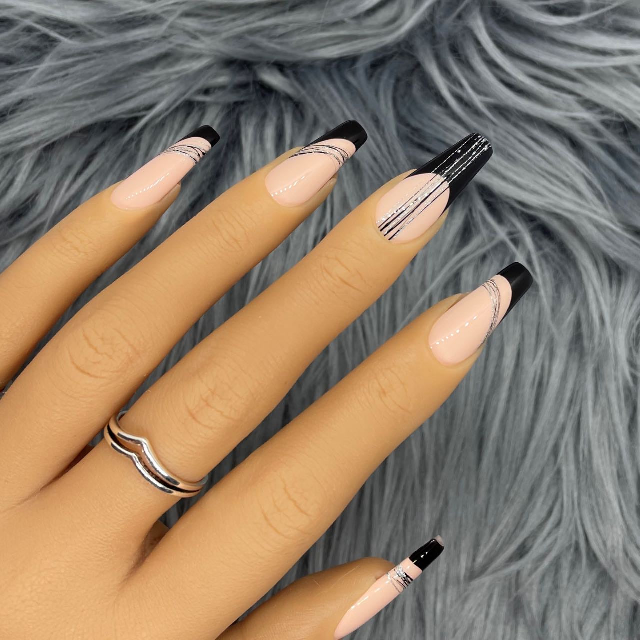 Black and Silver French Manicure
