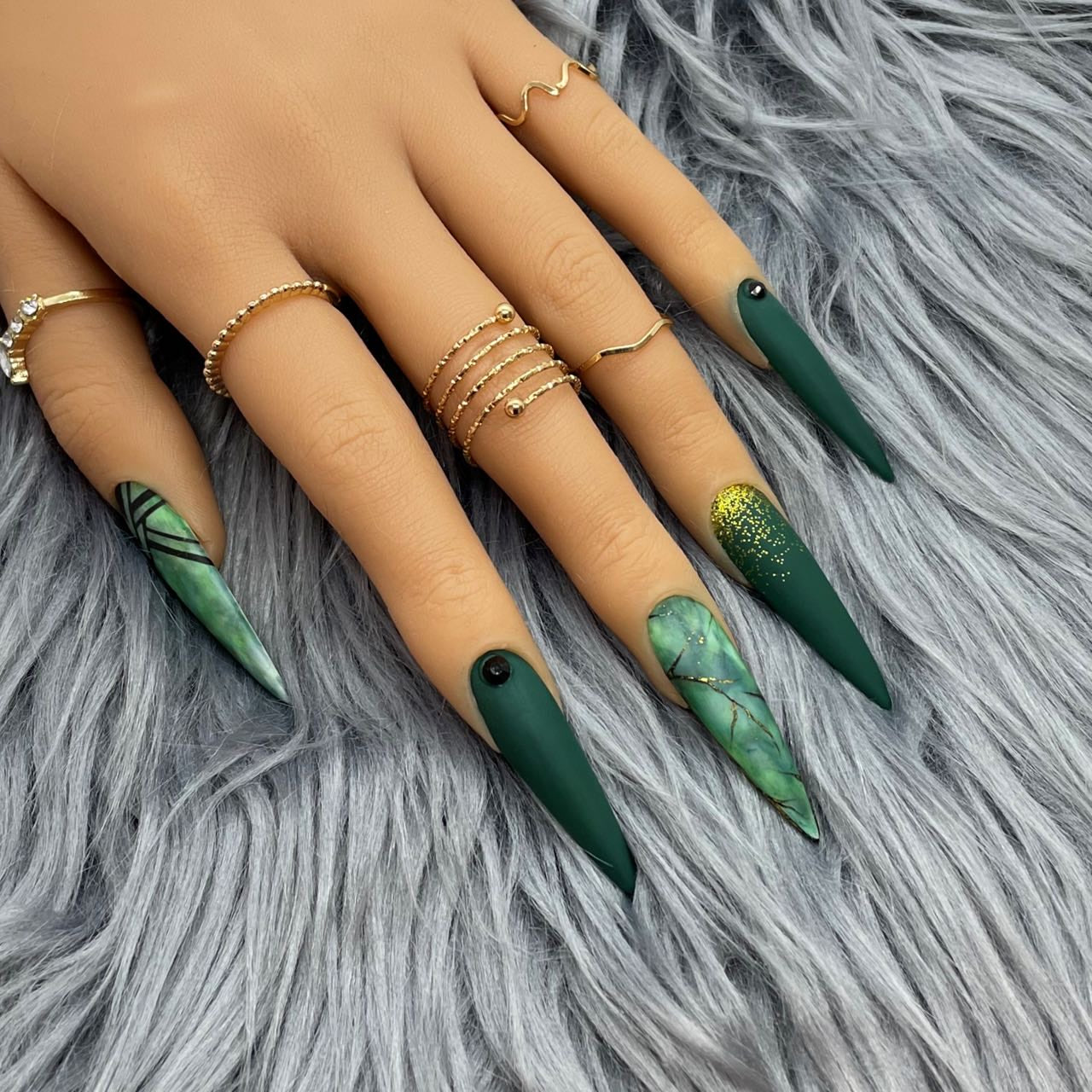 Geometric Marble Green Black and Gold