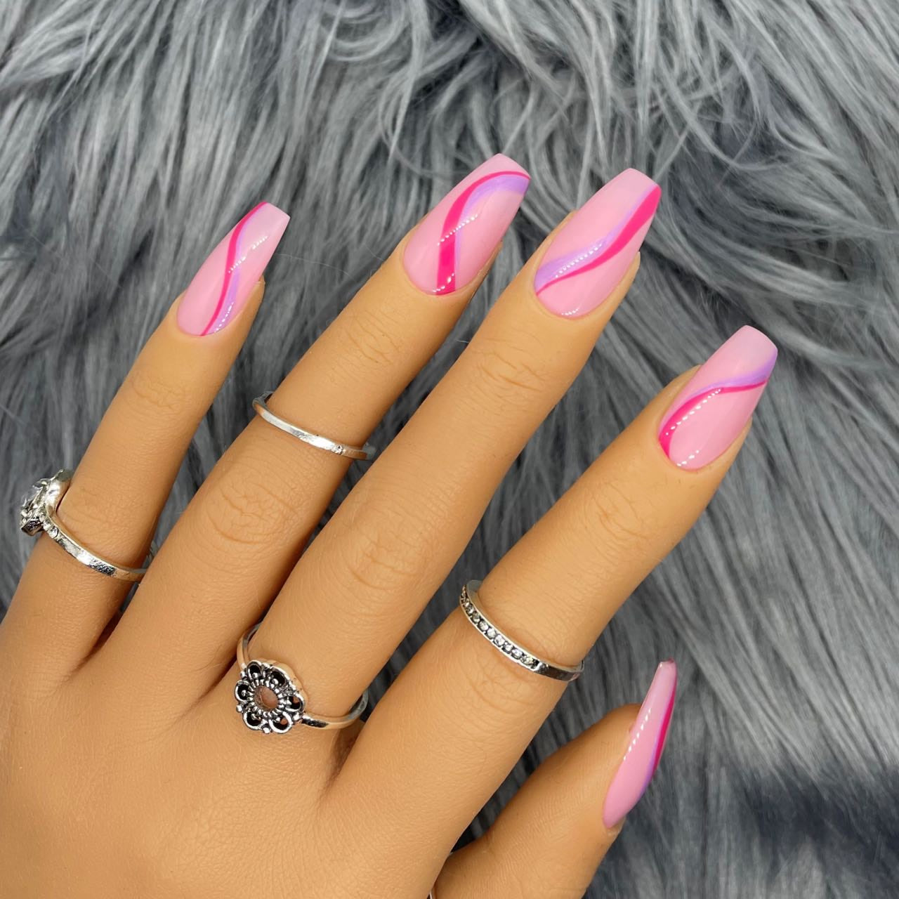 Pink and Purple Swirl Nails