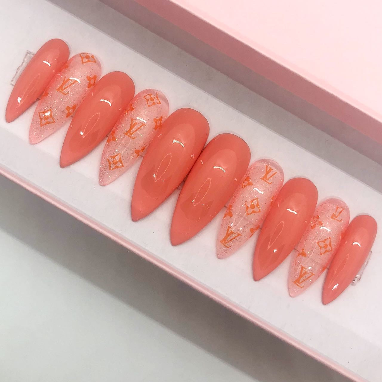 Orange Designer Glitter Nails