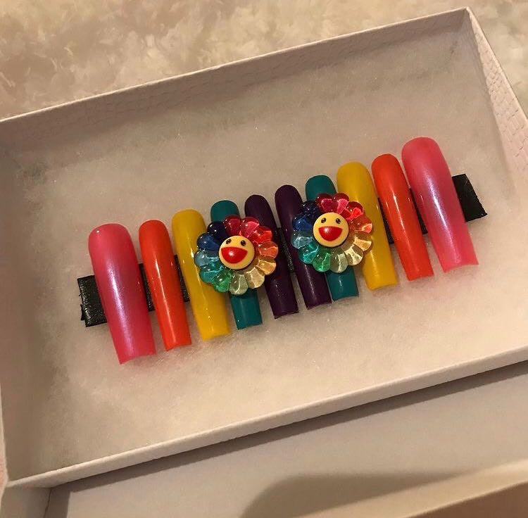 Rainbow murakami flower nails 🌈🌺