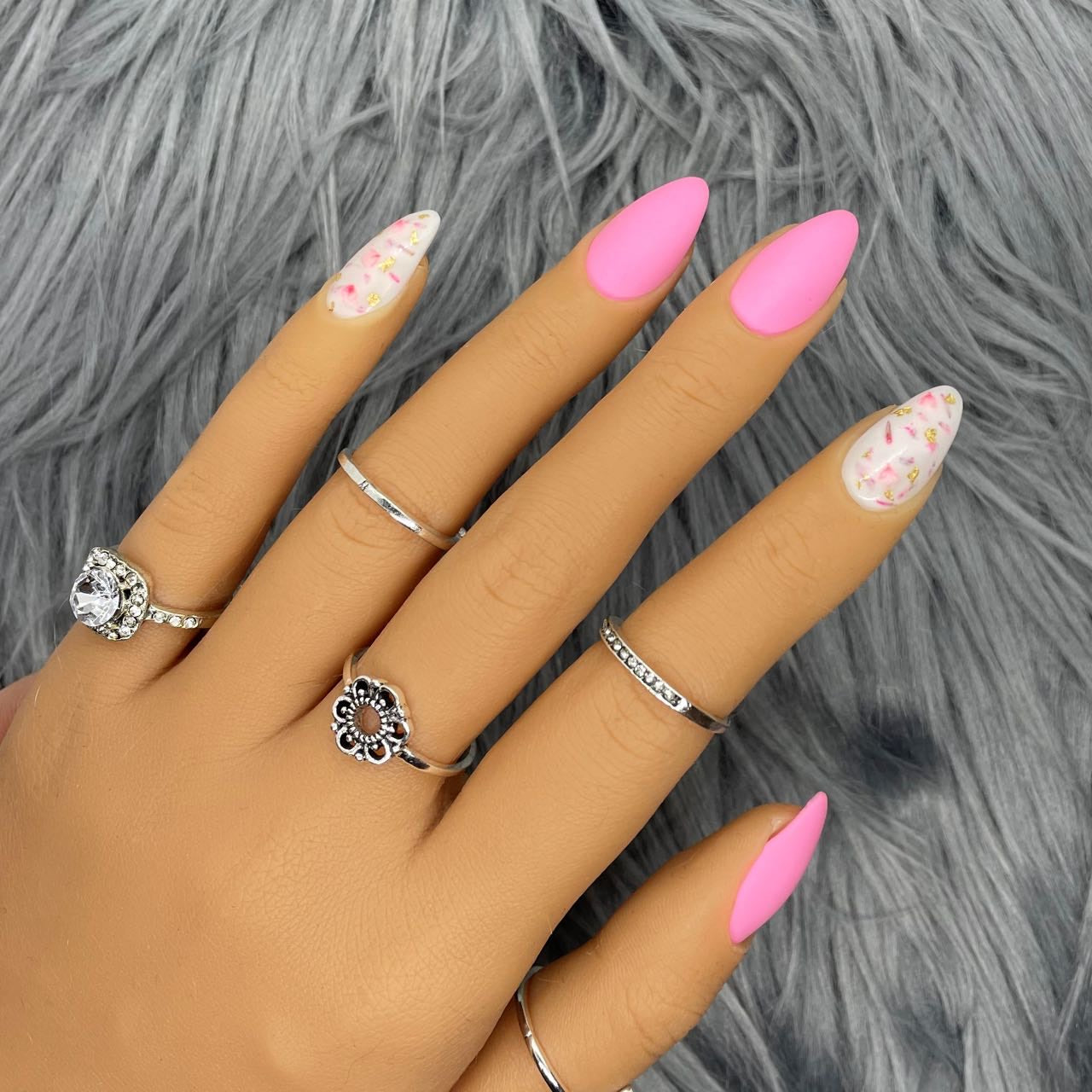 Pink Flower Milk Bath Press On Nails