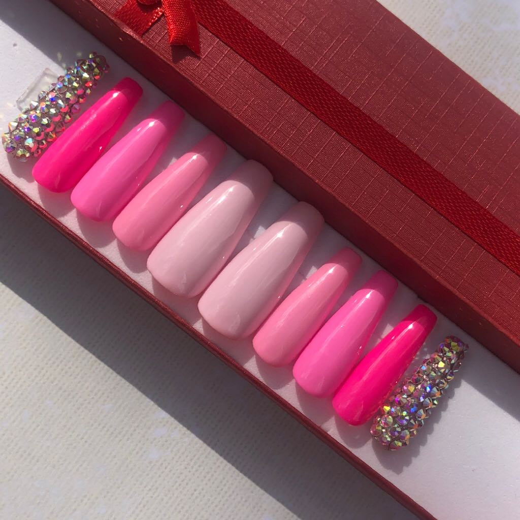 Pink Ombr  Bling Nail Set