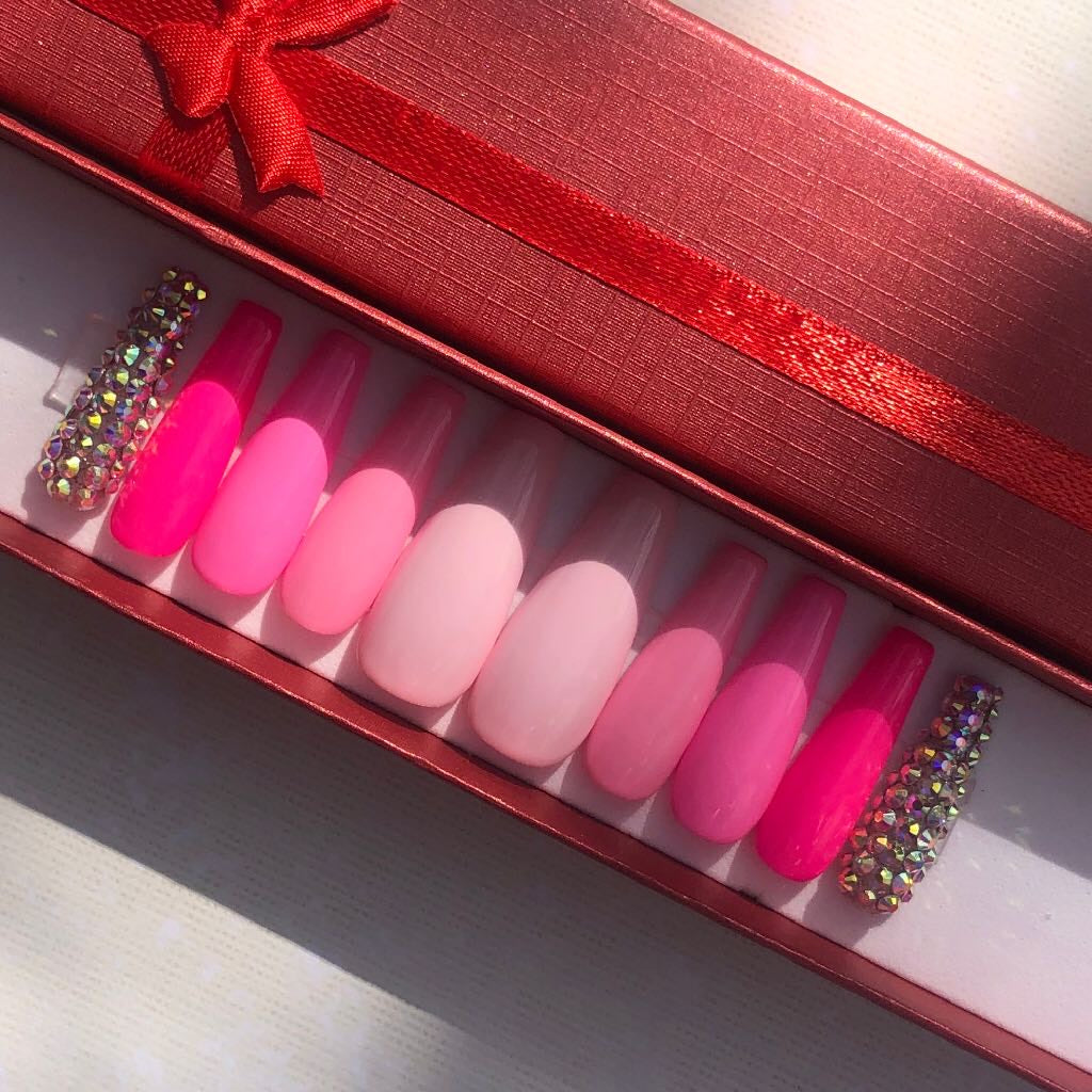 Pink Ombr  Bling Nail Set
