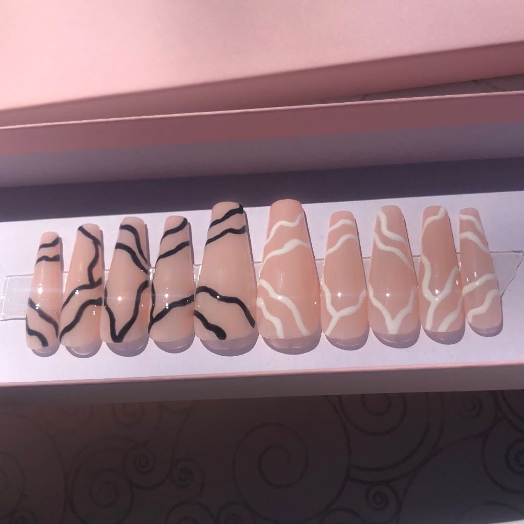 Nude Black & White Abstract Nails