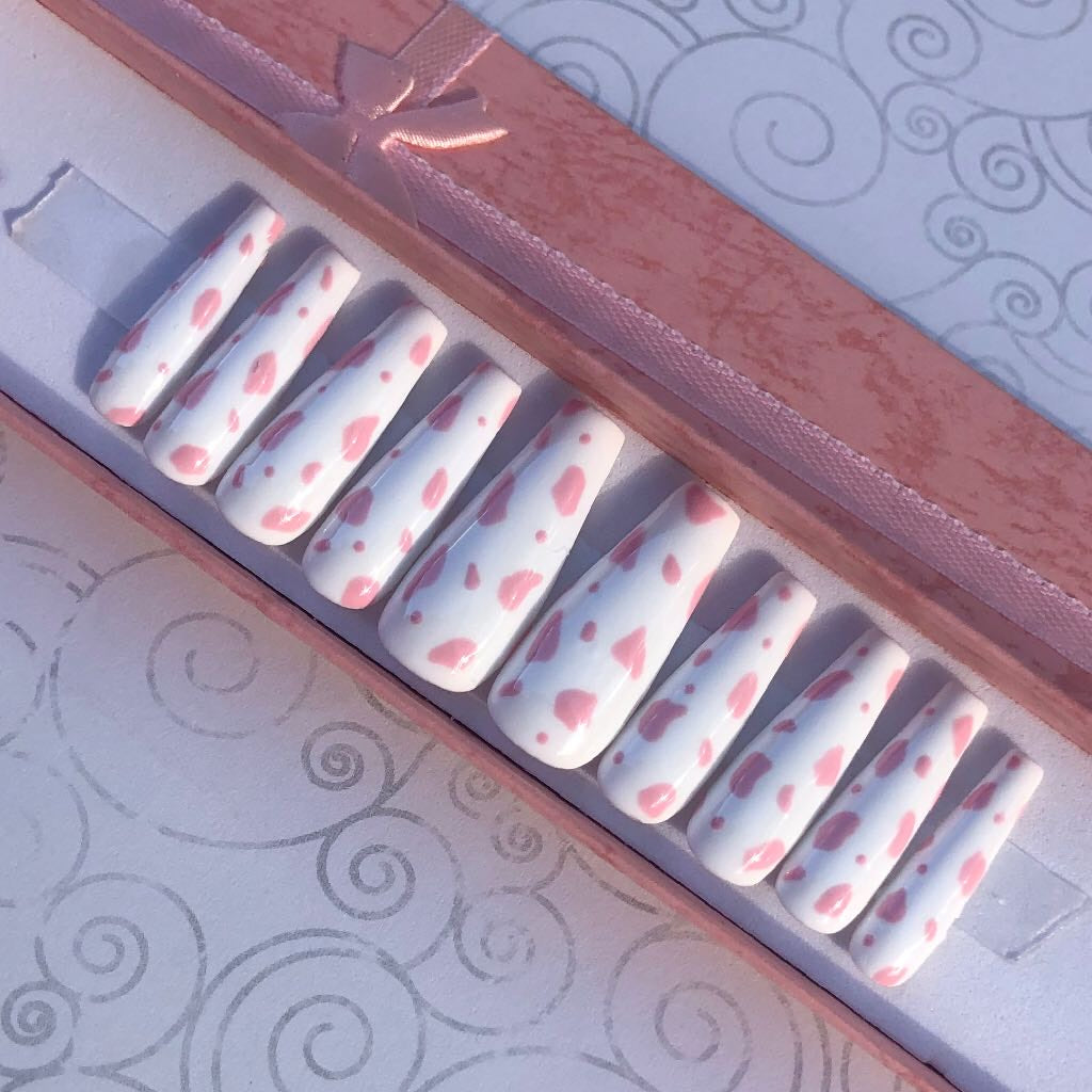 Pink And White Cow Print Set