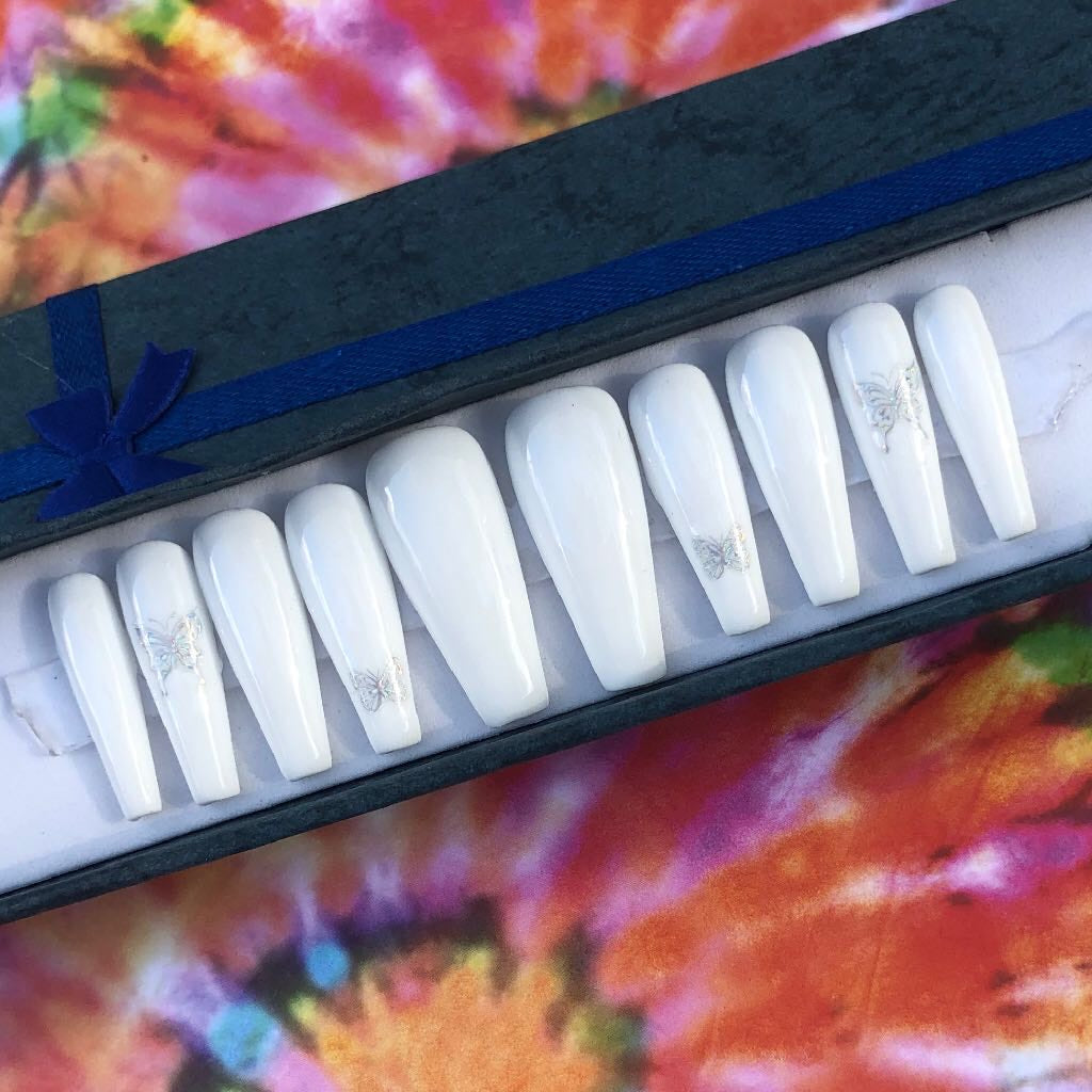 Solid White Set With Holographic Butterfly Decals