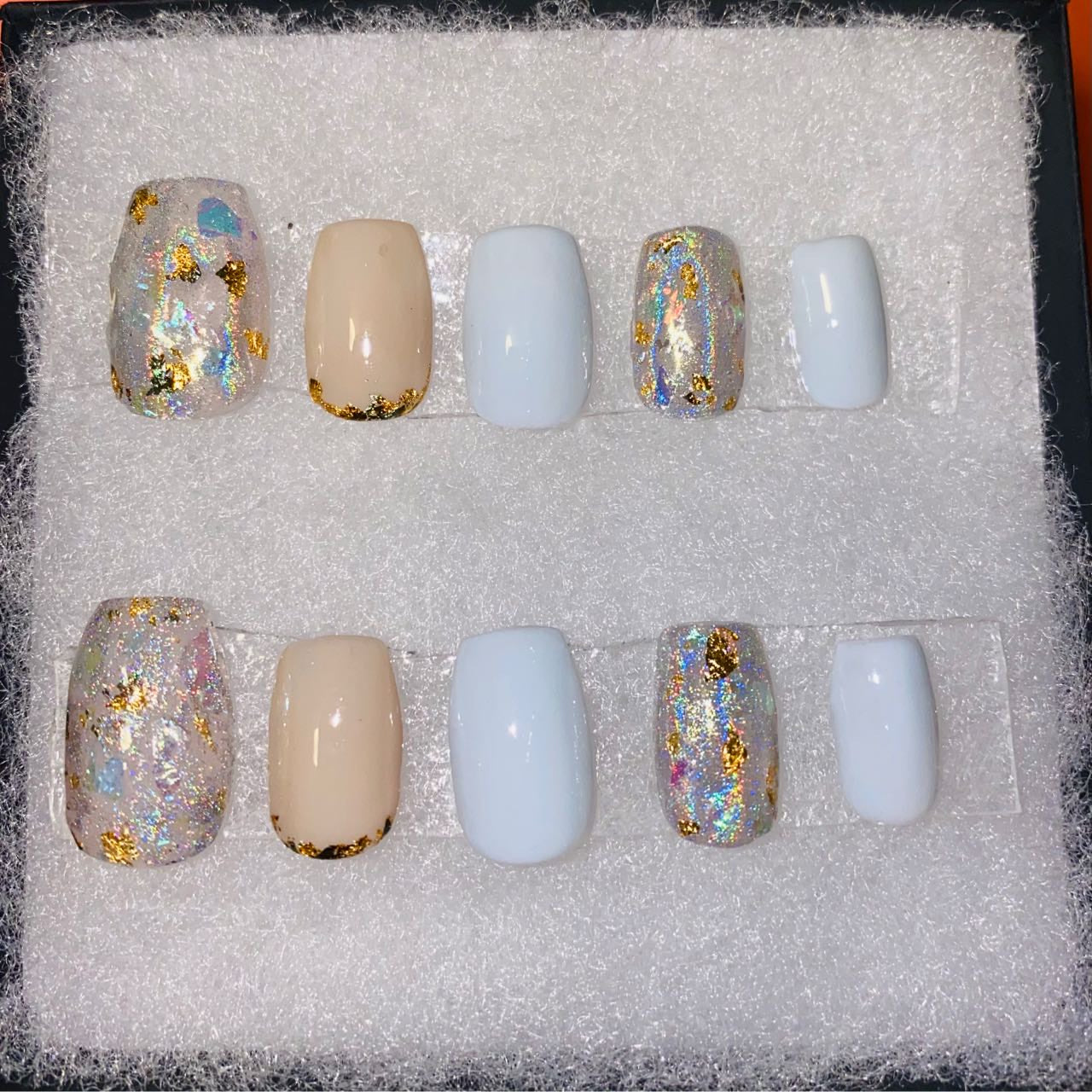 Baby blue /nude holographic nails