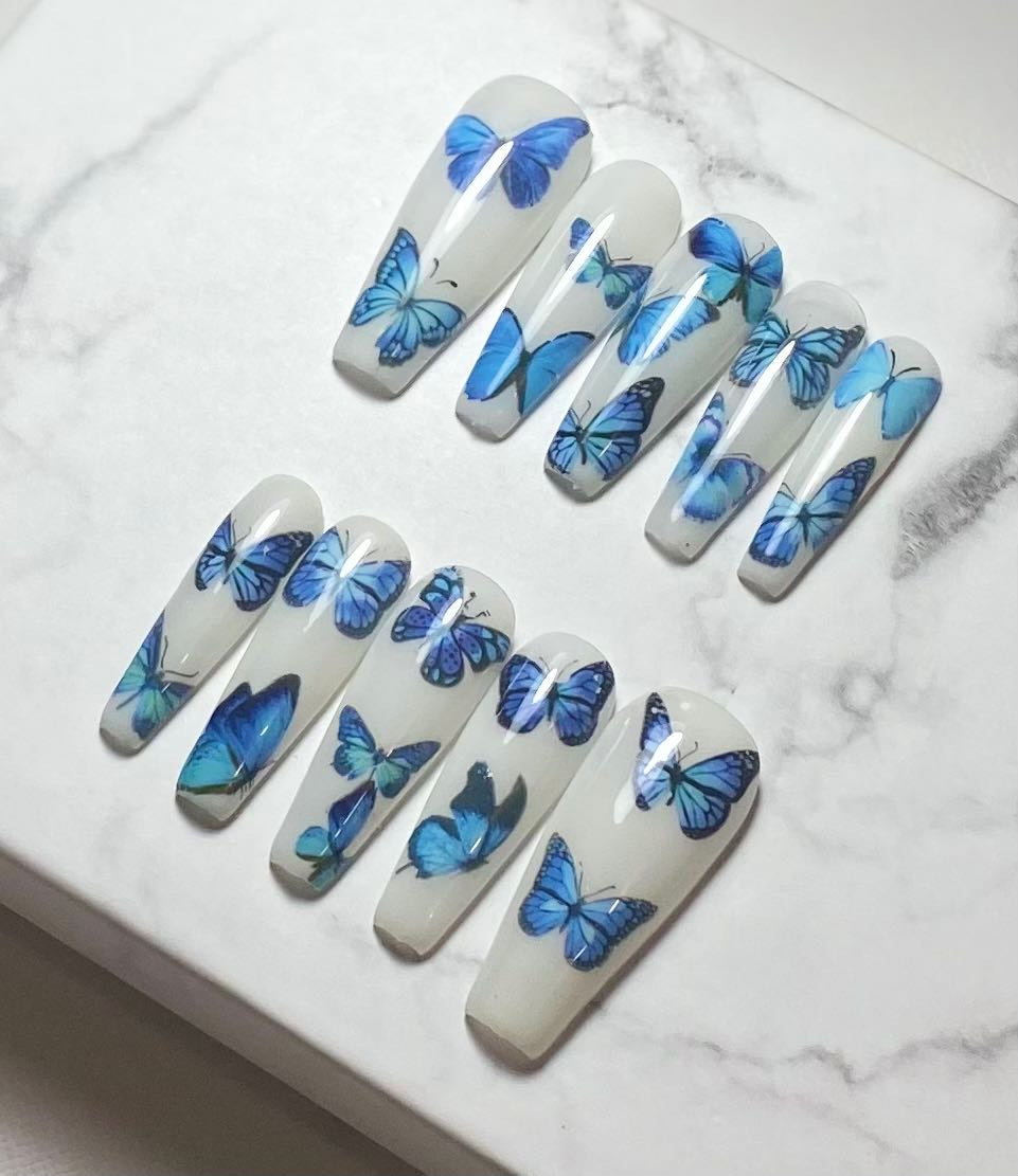 Blue Butterfly Gel Press On Nails