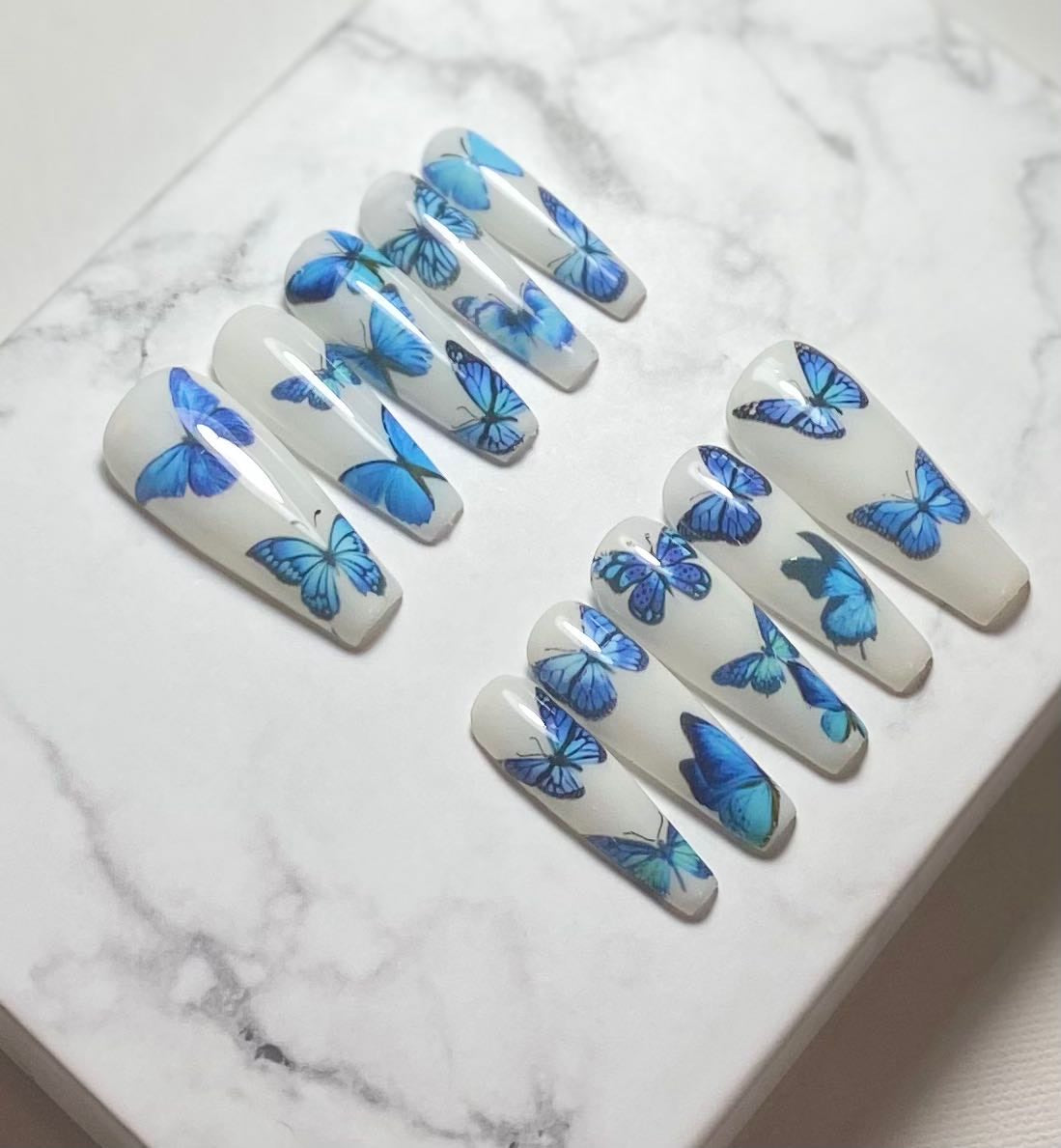 Blue Butterfly Gel Press On Nails