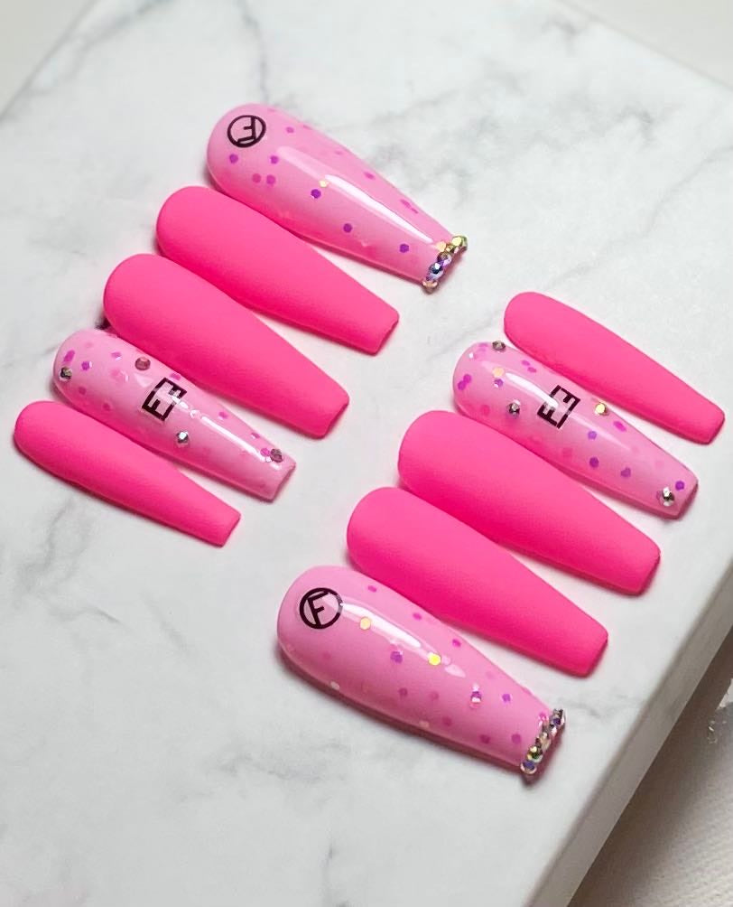 Fendi pink press on nails