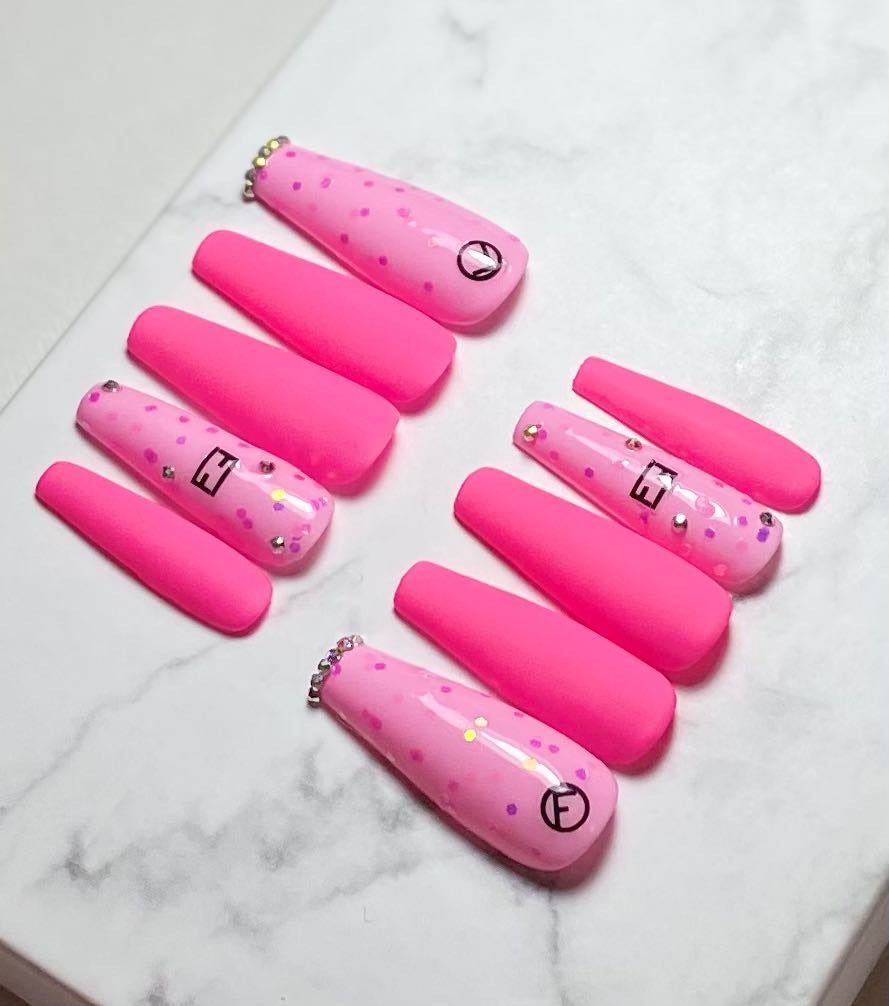 Fendi pink press on nails