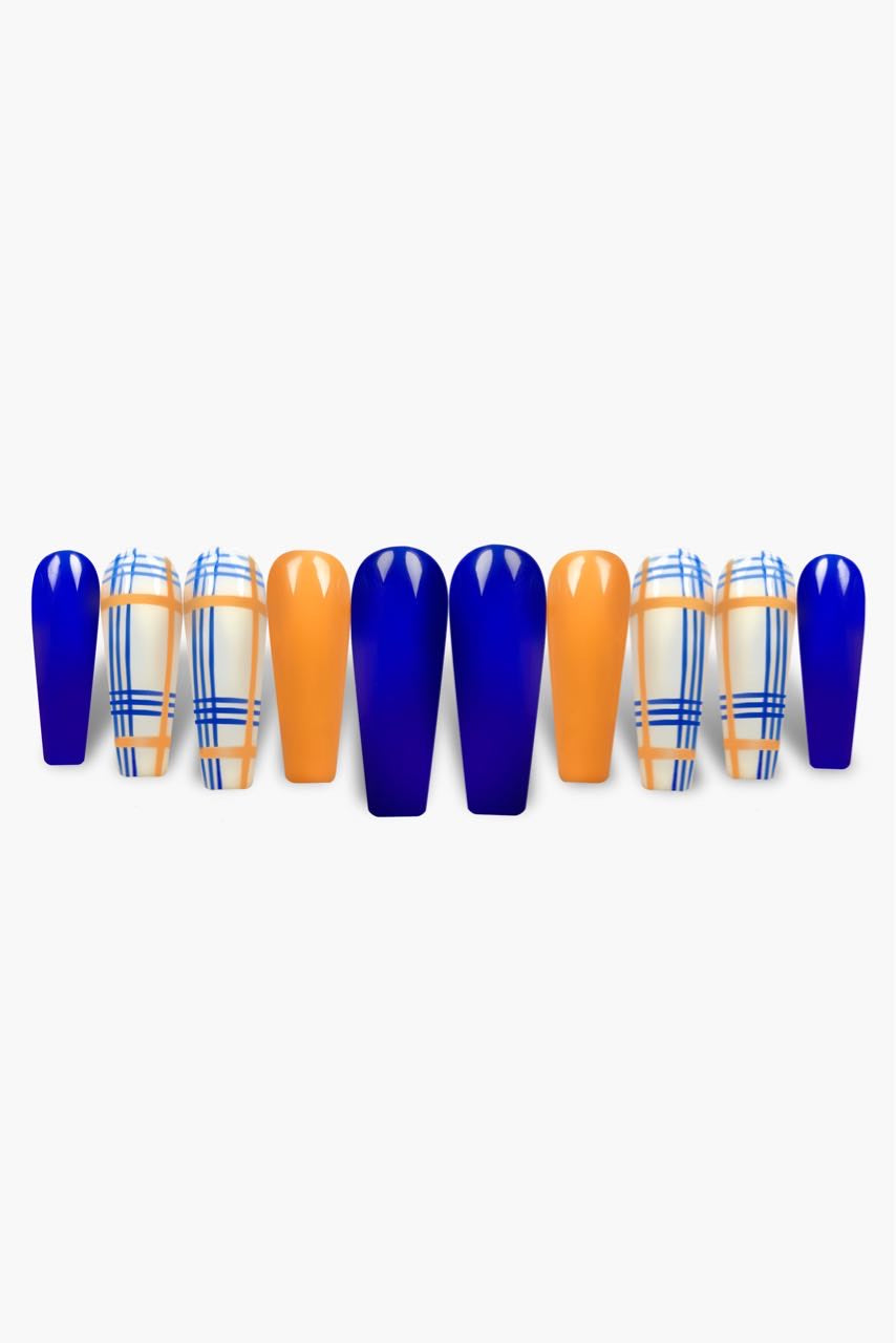 Well Plaid  Press On Nails | Blue Nails | Orange Nails