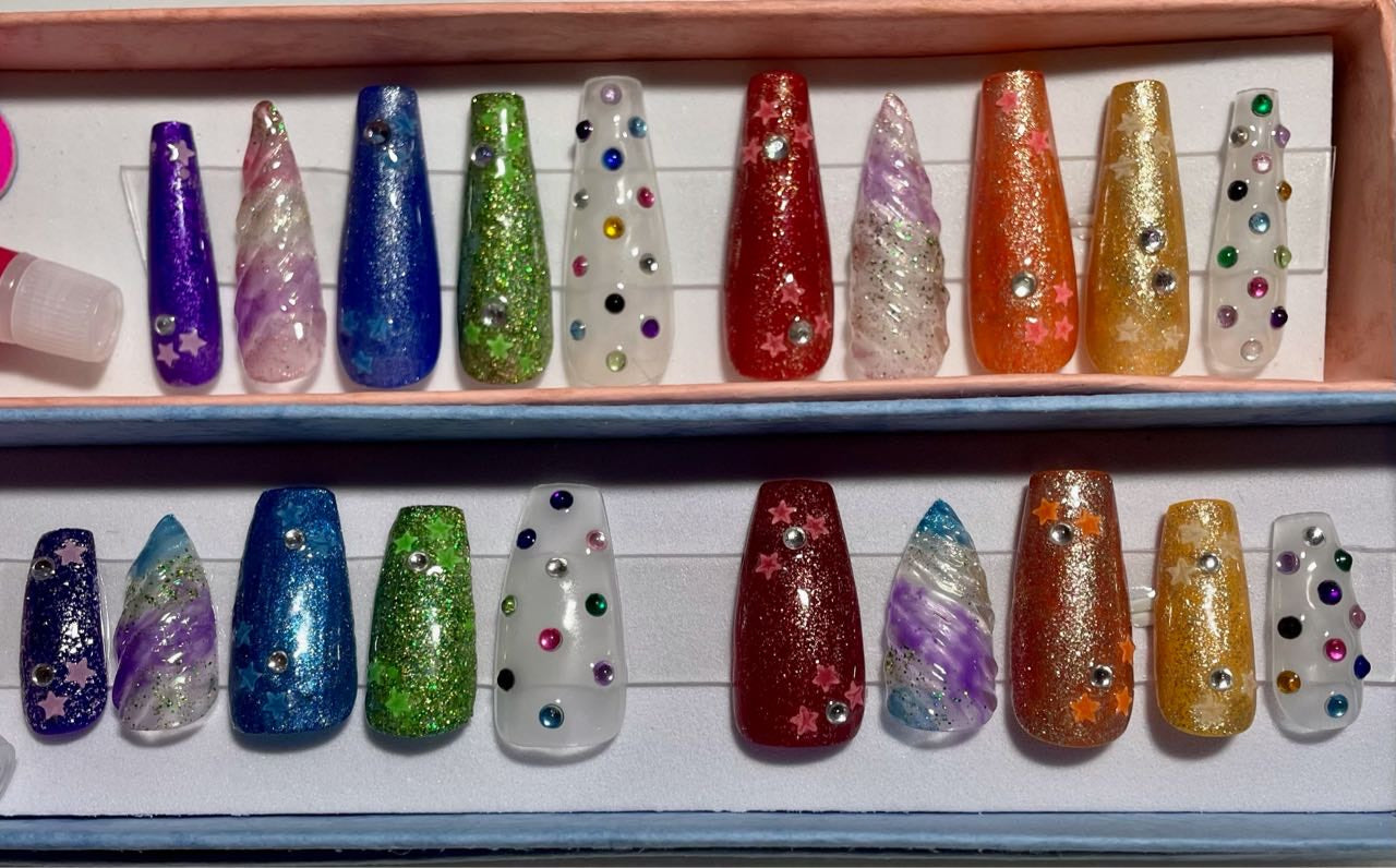 Rainbow Unicorn Press On Nails | Glow In The Dark | Fake Nails | Glue On Nails | Stick On Nails