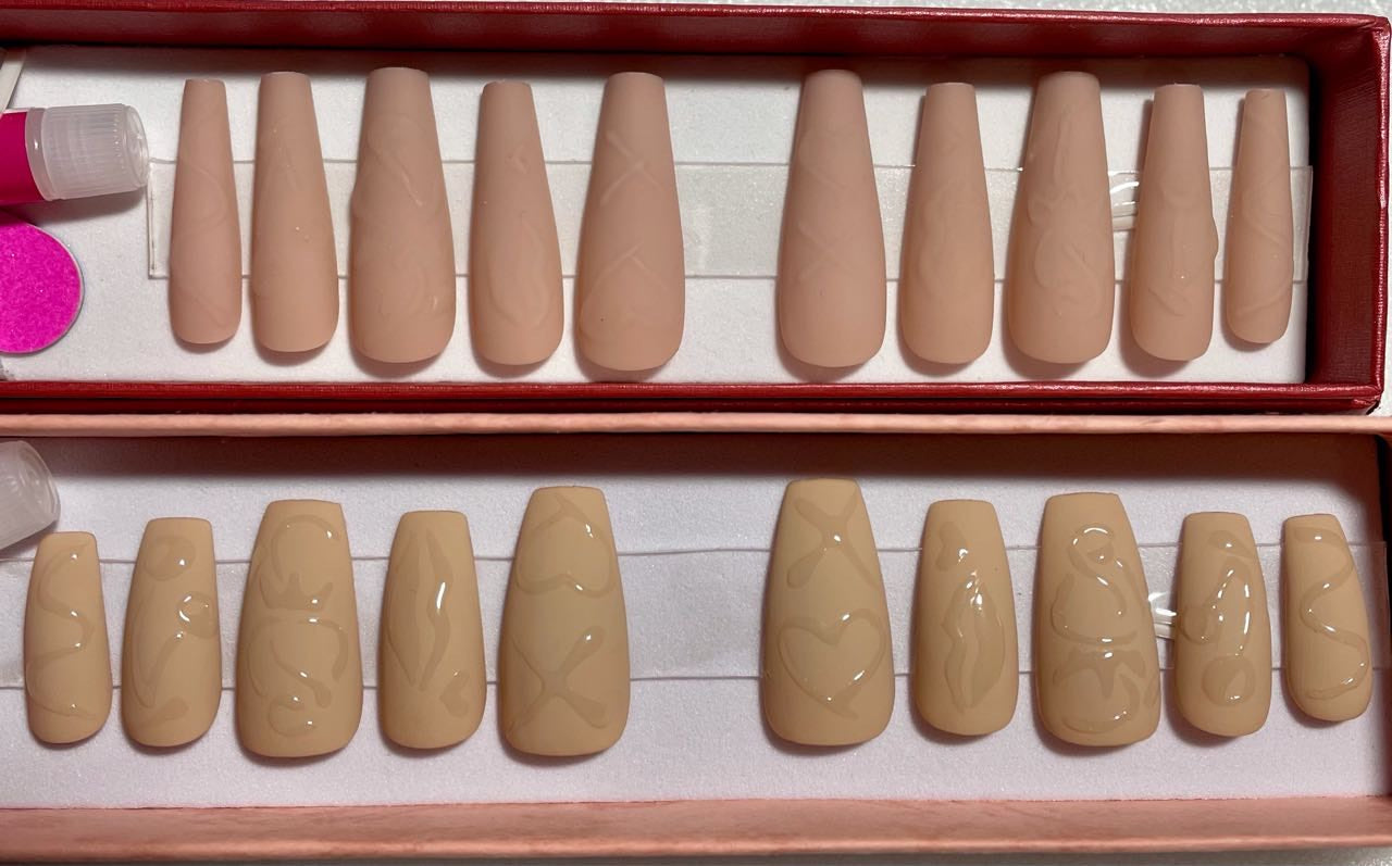 Matte Nude Embossed Designed Press On Nails | Fake Nails | Glue On Nails | Stick On Nails