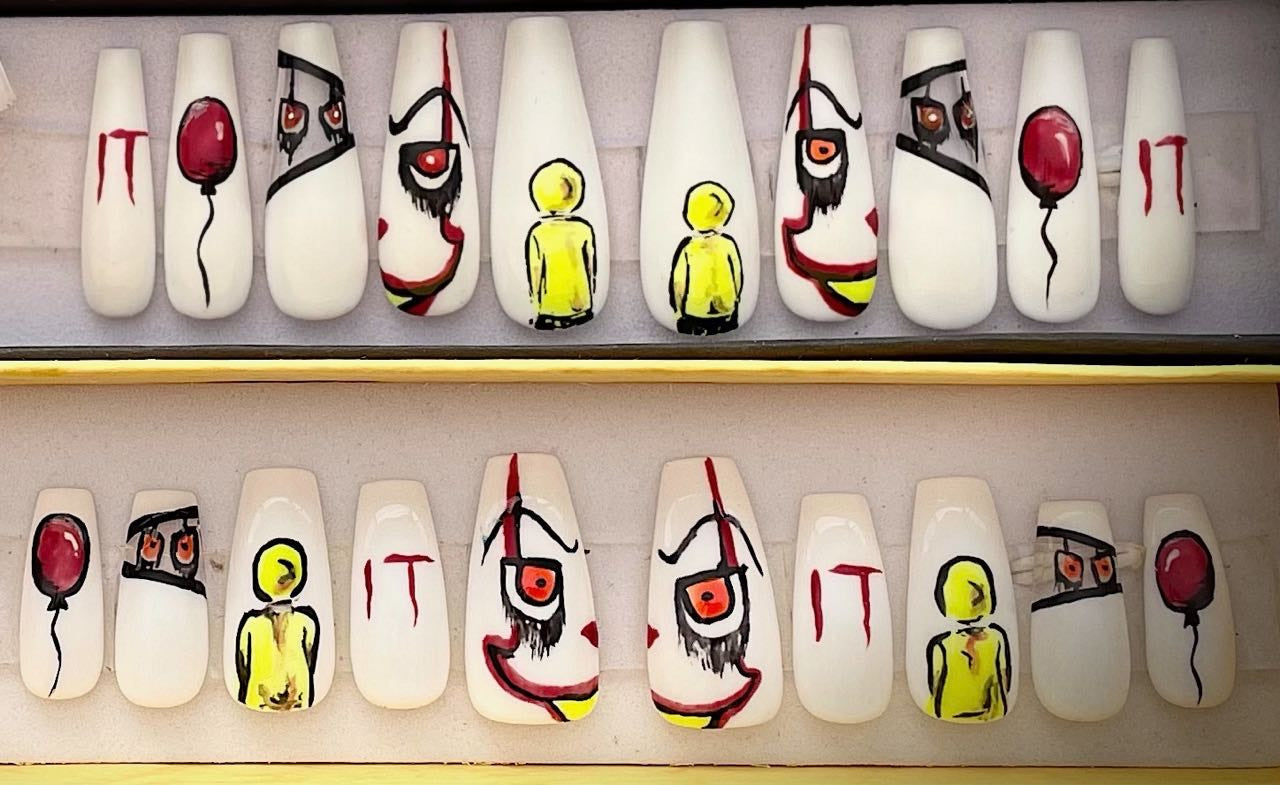Halloween It Pennywise White Press On Nails | Fake Nails | Glue On Nails | Stick On Nails