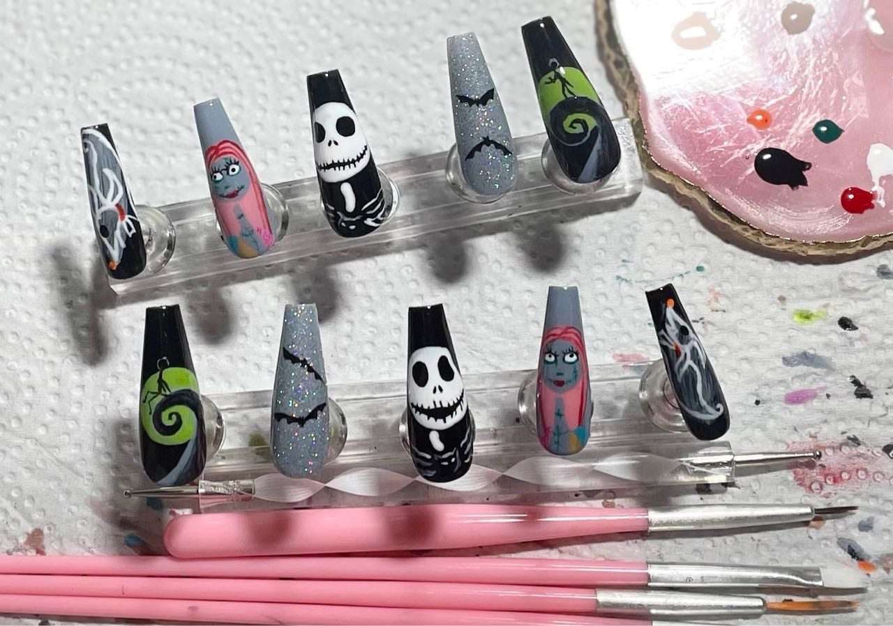 Nightmare Before Christmas Press On Nails | Halloween | Glow In The Dark | Fake Nails | Glue On Nails | Stick On Nails