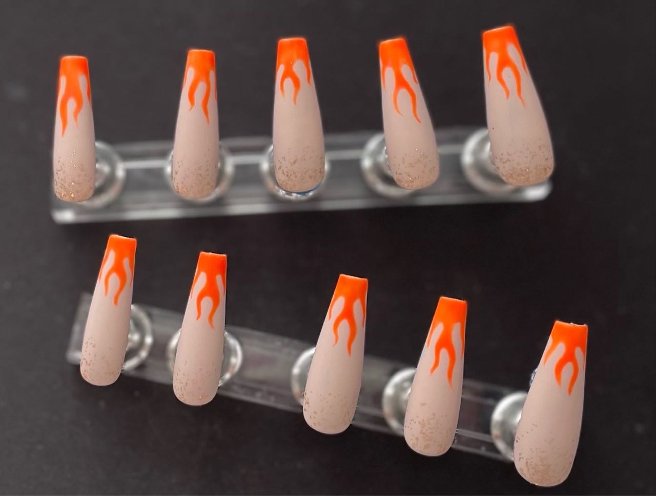 Neon Orange Flame Art Matte Press On Nails | Fake Nails | Glue On Nails | Stick On Nails