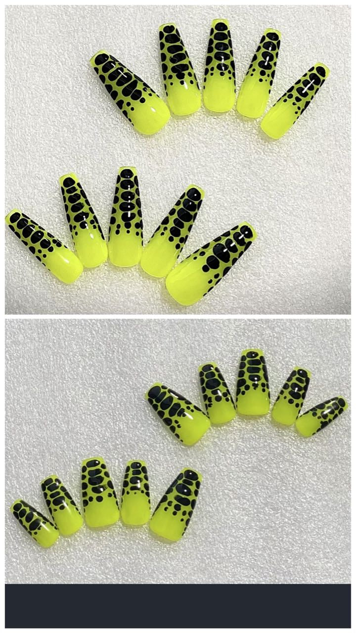 Black and Yellow Reptilian Tips Press On Nails | Fake Nails | Glue On Nails | Stick On Nails