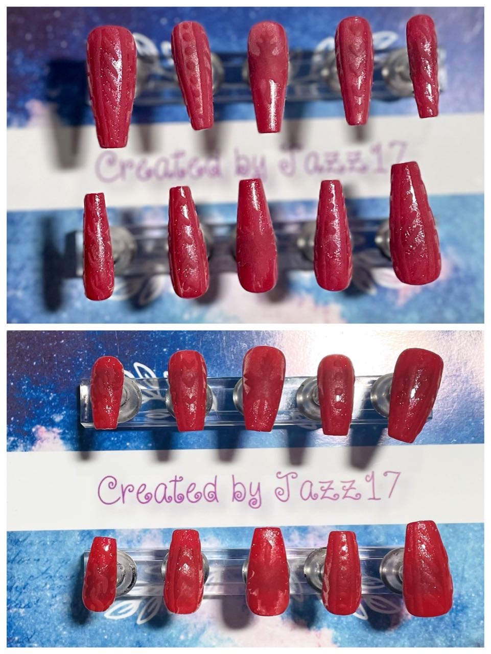 Sweater Weather Red Embossed Designed Press On Nails | Fake Nails | Glue On Nails | Stick On Nails